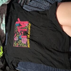 MTV Black Short Sleeve Tee with Pink and Yellow Logo